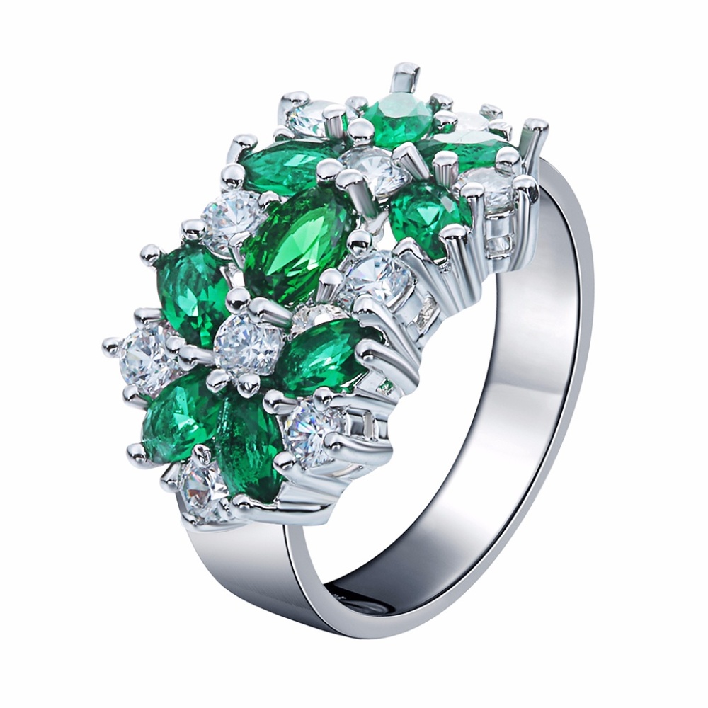 Beautiful Green Czech Zircon Flower Ring, Size 7